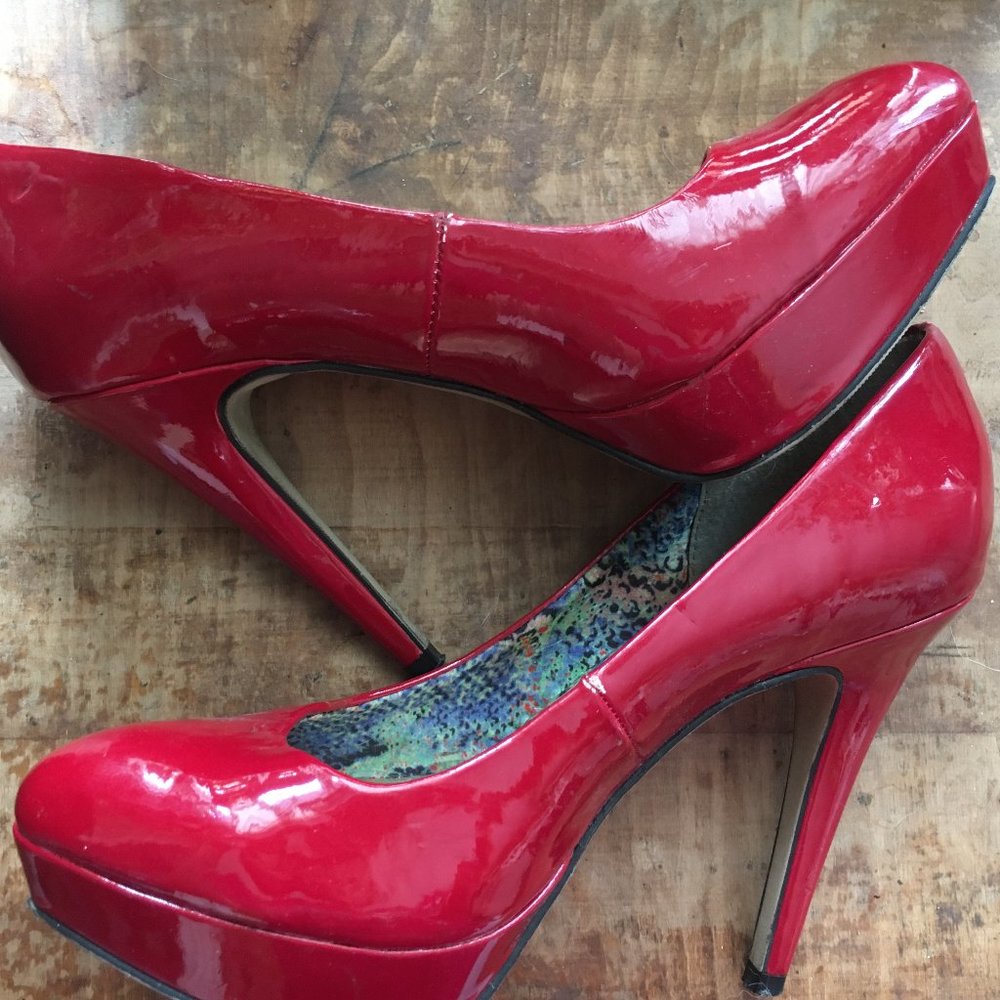 Madden Girl Patent Leather Red Heels, Size 8
